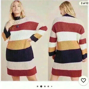 Anthropologie Lost + Wander Striped Sweater Dress Shift Wide Sleeve Mock